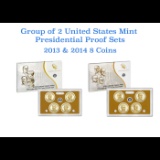 2013-2014 United State Mint Presidential Dollar Proof Set. 8 Coins Inside.