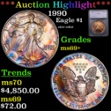 ***Auction Highlight*** 1990 Silver Eagle Dollar $1 Graded ms69+ BY SEGS (fc)