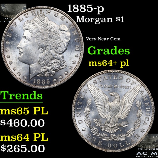 1885-p Morgan Dollar $1 Grades Choice Unc+ PL