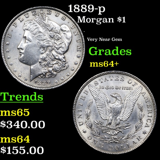 1889-p Morgan Dollar $1 Grades Choice+ Unc