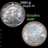 1991-p Silver Eagle Dollar $1 Grades ms69