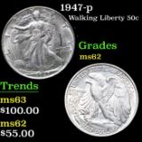 1947-p Walking Liberty Half Dollar 50c Grades Select Unc