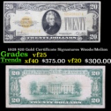 1928 $20 Gold Certificate Signatures Woods/Mellon Grades vf+