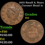 1835 Small 8, Stars Coronet Head Large Cent 1c Grades f+