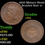 1843 Mature Head Braided Hair Large Cent 1c Grades vf++