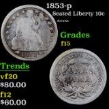 1853-p Seated Liberty Dime 10c Grades f+