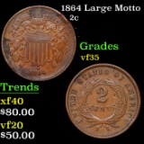 1864 Large Motto Two Cent Piece 2c Grades vf++