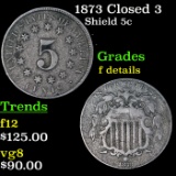 1873 Closed 3 Shield Nickel 5c Grades f details