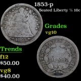1853-p Seated Liberty Half Dime 1/2 10c Grades vg+