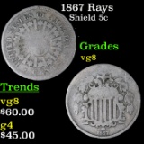 1867 Rays Shield Nickel 5c Grades vg, very good