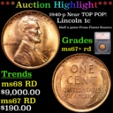 ***Auction Highlight*** 1940-p Lincoln Cent Near TOP POP! 1c Graded ms67+ rd By SEGS (fc)