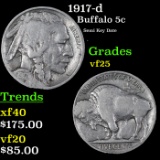 1917-d Buffalo Nickel 5c Grades vf+
