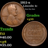 1911-s Lincoln Cent 1c Grades vg+