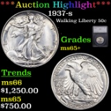 ***Auction Highlight*** 1937-s Walking Liberty Half Dollar 50c Graded ms65+ BY SEGS (fc)