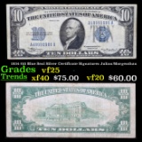 1934 $10 Blue Seal Silver Certificate Signatures Julian/Morgenthau Grades vf+