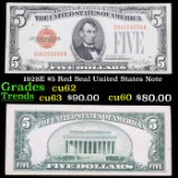 1928E $5 Red Seal United States Note Grades Select 62