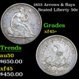 1853 Arrows & Rays Seated Half Dollar 50c Grades xf+++
