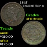 1847 Braided Hair Large Cent 1c Grades xf Details