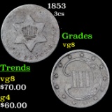 1853 Three Cent Silver 3cs Grades vg, very good