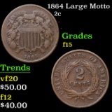 1864 Large Motto Two Cent Piece 2c Grades f+