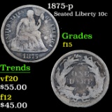 1875-p Seated Liberty Dime 10c Grades f+