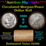 ***Auction Highlight*** Shotgun 1889 & 'P' Ends Mixed Morgan/Peace Silver dollar roll, 20 coin Carso