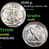 1939-p Walking Liberty Half Dollar 50c Grades GEM+ Unc