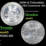 1936-d Columbia Old Commem Half Dollar 50c Grades GEM Unc