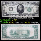 1928 $20 Green Seal Federal Reserve Note Redeemable In Gold (Chicago, IL) Grades vf+