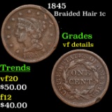 1845 Braided Hair Large Cent 1c Grades vf details