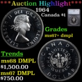 ***Auction Highlight*** 1964 Canada Dollar $1 Graded ms67+ dmpl By SEGS (fc)