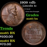 1909 vdb Lincoln Cent 1c Grades GEM Unc BN