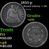1853-p Seated Liberty Half Dime 1/2 10c Grades vg+