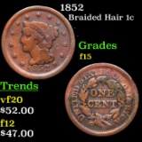 1852 Braided Hair Large Cent 1c Grades f+