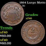 1864 Large Motto Two Cent Piece 2c Grades xf
