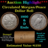 ***Auction Highlight*** Shotgun 1900 & 'd' Ends Mixed Morgan/Peace Silver dollar roll, 20 coin Carso