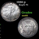 1986-p Silver Eagle Dollar $1 Grades GEM+++ Unc