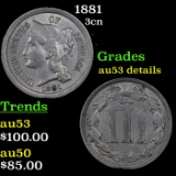 1881 Three Cent Copper Nickel 3cn Grades AU Details