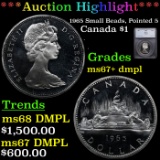 ***Auction Highlight*** 1965 Small Beads, Pointed 5 Canada Dollar $1 Graded ms67+ dmpl By SEGS (fc)
