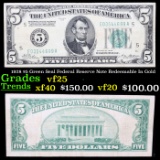 1928 $5 Green Seal Federal Reserve Note Redeemable In Gold Grades vf+