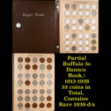 Partial Buffalo 5c Dansco Book, 1913-1938 33 coins in Total, Contains Rare 1938-d/s