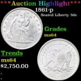 ***Auction Highlight*** 1861-p Seated Half Dollar 50c Graded ms64 By SEGS (fc)