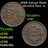 1840 Large Date Braided Hair Large Cent 1c Grades xf