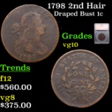 1798 2nd Hair Draped Bust Large Cent 1c Graded vg10 By SEGS