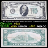 1928 $10 Green Seal Federal Reserve Note (Dallas, TX) Redeemable In Gold Grades vf+