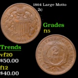 1864 Large Motto Two Cent Piece 2c Grades f+