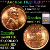 ***Auction Highlight*** 1951-d Lincoln Cent Near TOP POP! 1c Graded ms67+ rd By SEGS (fc)