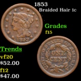 1853 Braided Hair Large Cent 1c Grades f+