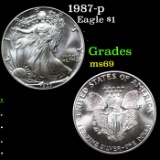 1987-p Silver Eagle Dollar $1 Grades ms69