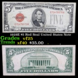 1928E $5 Red Seal United States Note Grades vf+